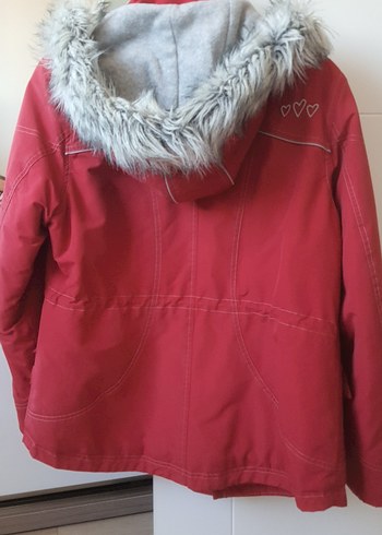 Kürk Detaylı Kırmızı Kadın Kışlık Mont - Görsel 5