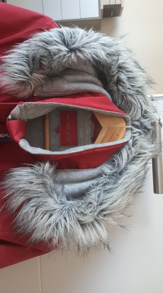 Kürk Detaylı Kırmızı Kadın Kışlık Mont - Görsel 2