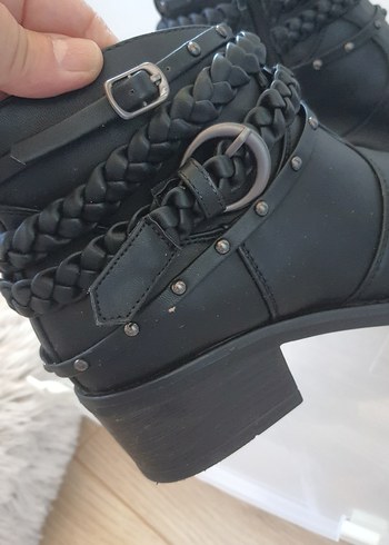 Siyah Deri Biker Kadın Bot - Görsel 3