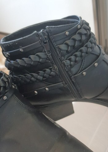 Siyah Deri Biker Kadın Bot - Görsel 6