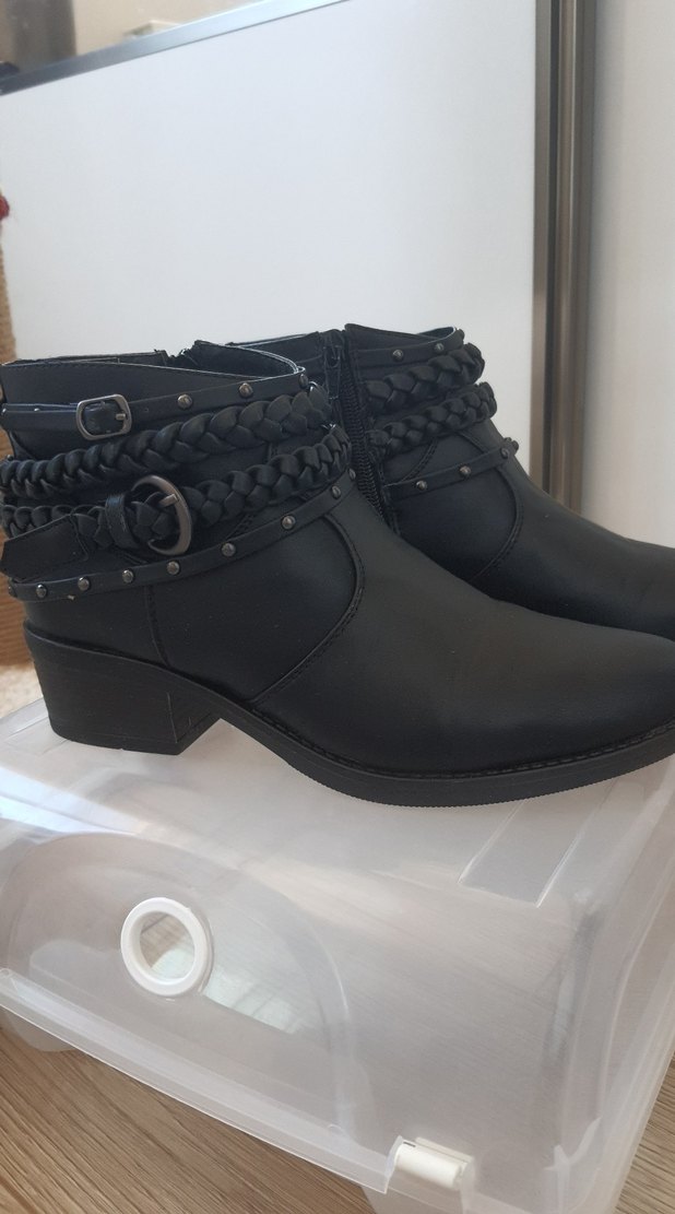 Siyah Deri Biker Kadın Bot - Görsel 2