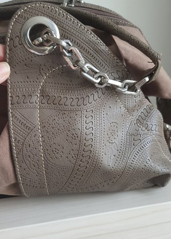 Bej Süet Yılan Desenli Zincir Detaylı Kadın Çanta - Görsel 2