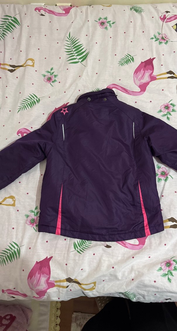 Kız Çocuk Mor Fermuarlı Baskılı Mont - Görsel 2