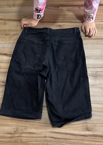 Siyah Midi Boy Salaş Kadın Denim Şort - Görsel 2