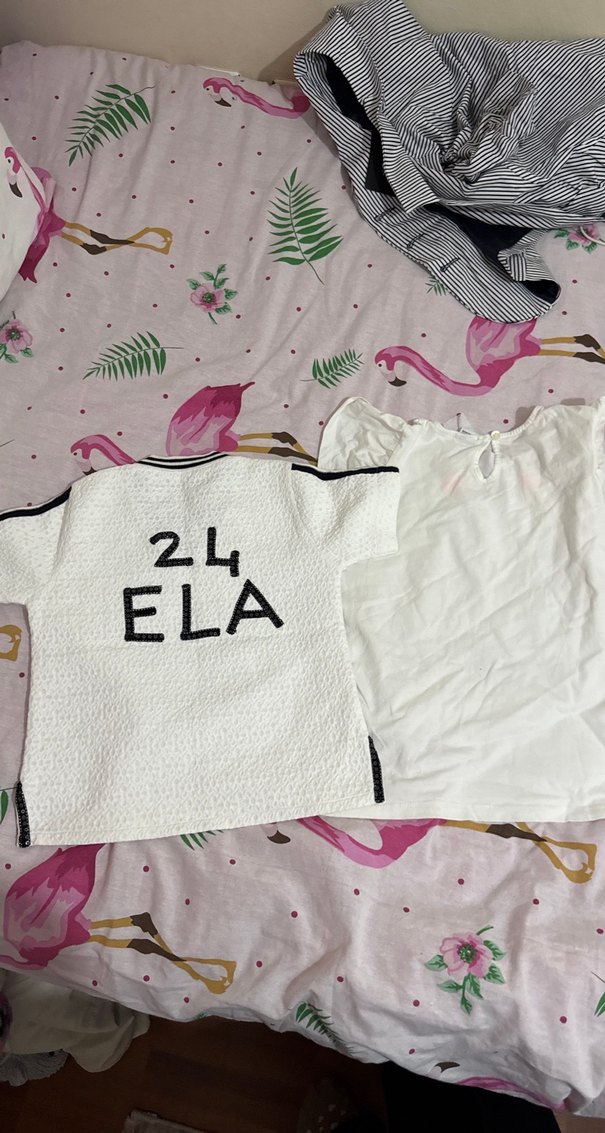 Kız Çocuk Beyaz Nakışlı V Yaka Tişört - Görsel 2