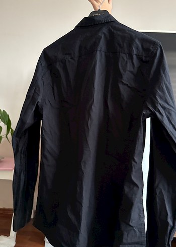 Düğmeli Siyah Keten Erkek Gömlek - Görsel 2