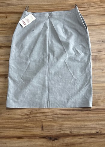 Gri Midi Keten Kalem Etek - Görsel 2