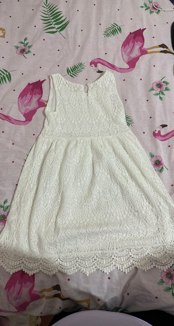 Kız Çocuk Dantelli Beyaz Bohem Elbise - Görsel 2
