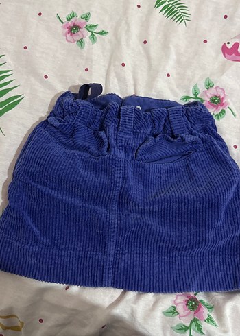 Düğmeli Mavi Kadife Kız Eteği - Görsel 2