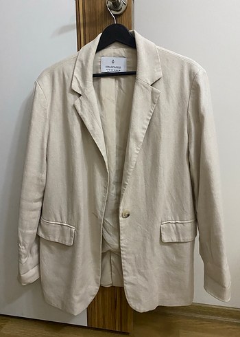 Bej Keten Blazer Ceket