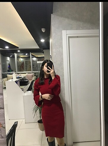 Balon kolu uzun rahat kışlık elbise