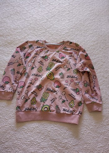 Kız Çocuk Pembe Desenli Triko Sweatshirt