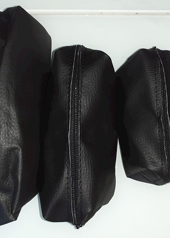 Fermuarlı Siyah Deri Makyaj çantası - Görsel 3