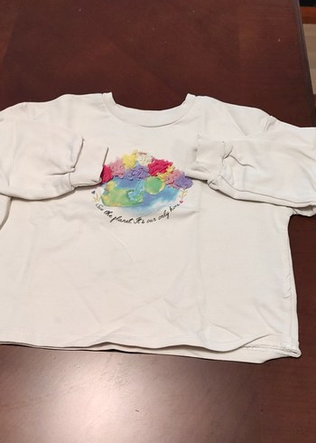 Beyaz Pamuklu Uzun Kollu Baskılı Kız Tişörtü - Görsel 2