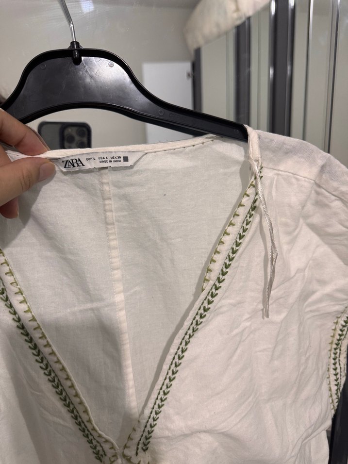 İşlemeli V Yakalı Uzun Bohem Bluz - Görsel 4