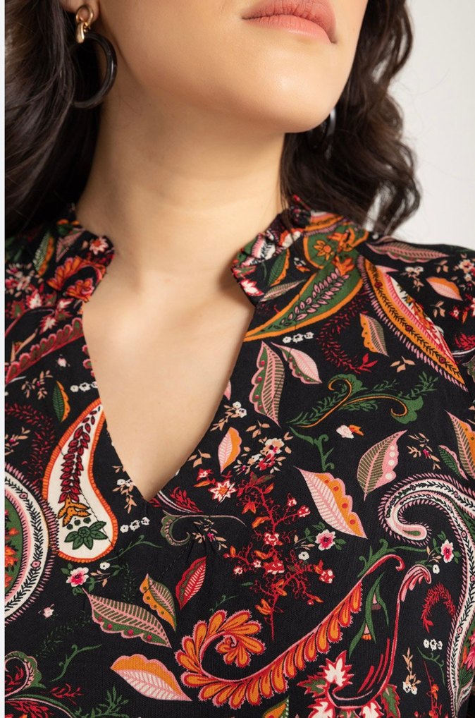 Kahverengi Bohem V Yaka Mini Elbise - Görsel 2