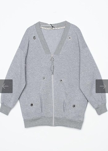 Gri Kadın Fermuarlı V Yaka Sweatshirt