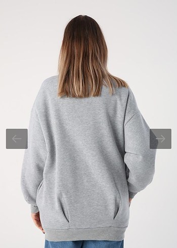 44 Beden Gri Kadın Fermuarlı V Yaka Sweatshirt
