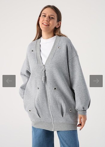 Diğer Gri Kadın Fermuarlı V Yaka Sweatshirt