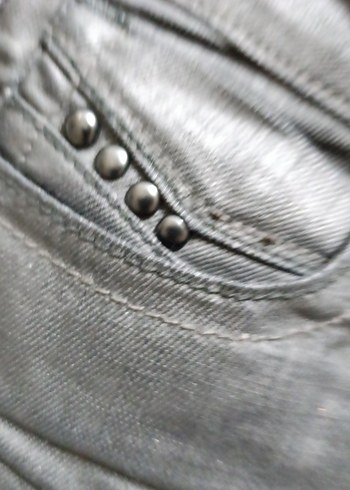 siyah yalanmış kumaş  görünümlü kot Kadın   Pantolon - Görsel 6