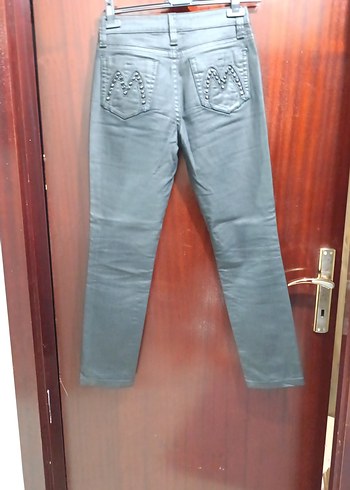 siyah yalanmış kumaş  görünümlü kot Kadın   Pantolon - Görsel 8