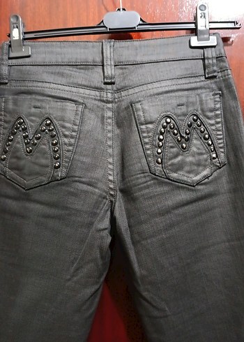 siyah yalanmış kumaş  görünümlü kot Kadın   Pantolon - Görsel 12