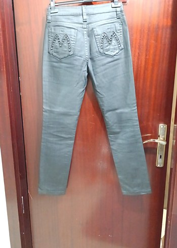 siyah yalanmış kumaş  görünümlü kot Kadın   Pantolon - Görsel 9