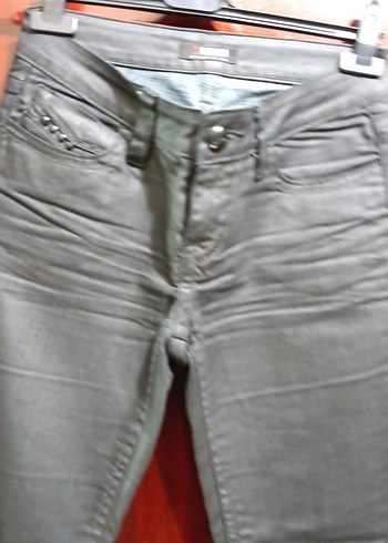 siyah yalanmış kumaş  görünümlü kot Kadın   Pantolon - Görsel 3