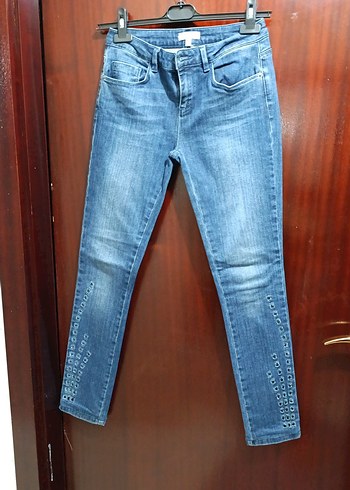 Nakışlı Kadın Mavi Denim Pantolon - Görsel 2