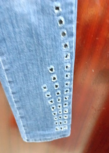 Nakışlı Kadın Mavi Denim Pantolon - Görsel 7