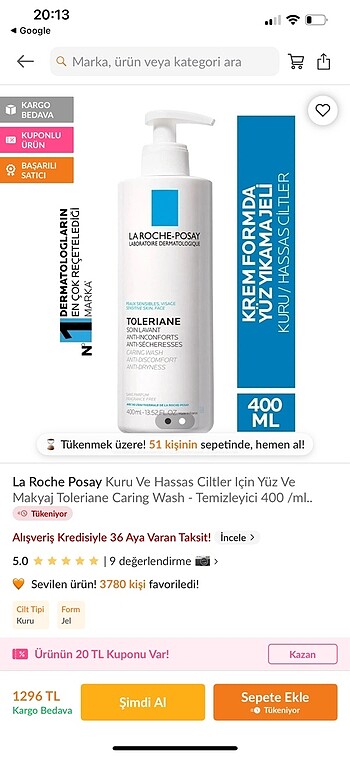 La roche posay yüz yıkama jeli