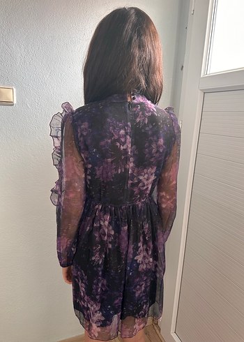 Mor Fırfırlı Uzun Kollu Goth Elbise - Görsel 3