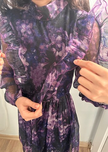 Mor Fırfırlı Uzun Kollu Goth Elbise - Görsel 4