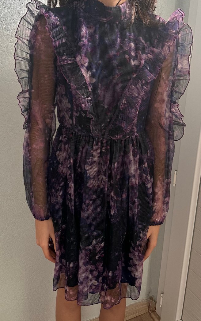 Mor Fırfırlı Uzun Kollu Goth Elbise - Görsel 2