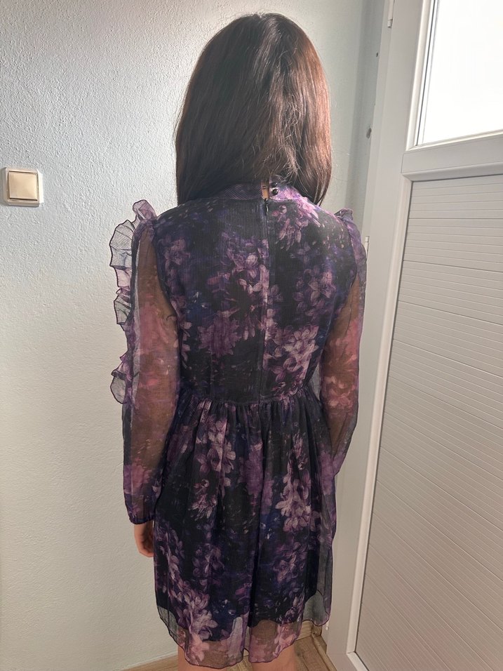 Mor Fırfırlı Uzun Kollu Goth Elbise - Görsel 3