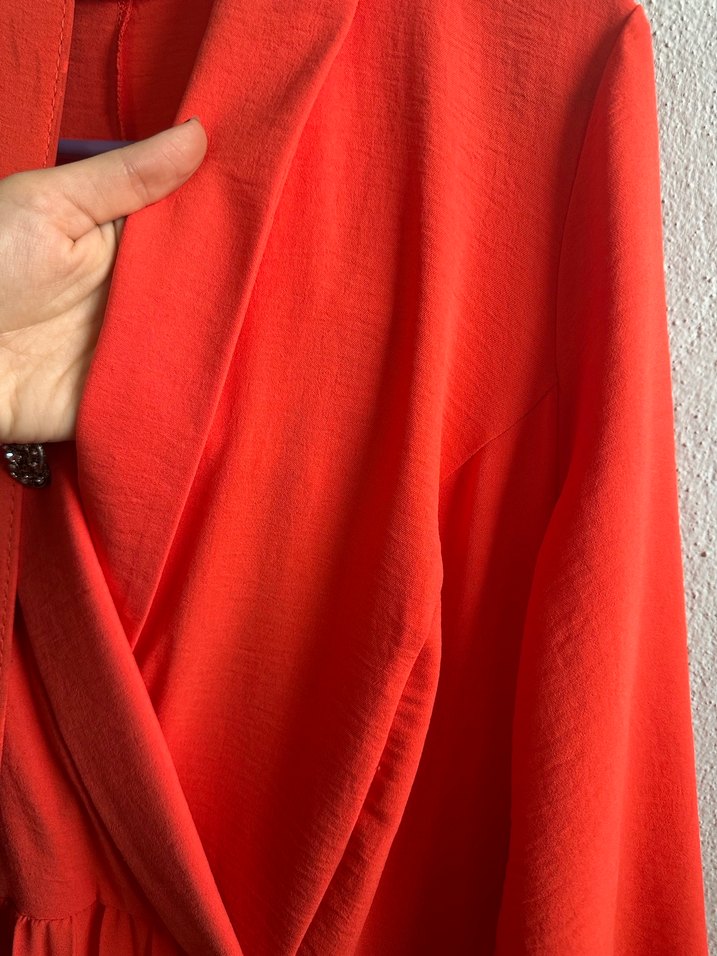 Kırmızı Pilili Uzun Kadın Elbise - Görsel 5