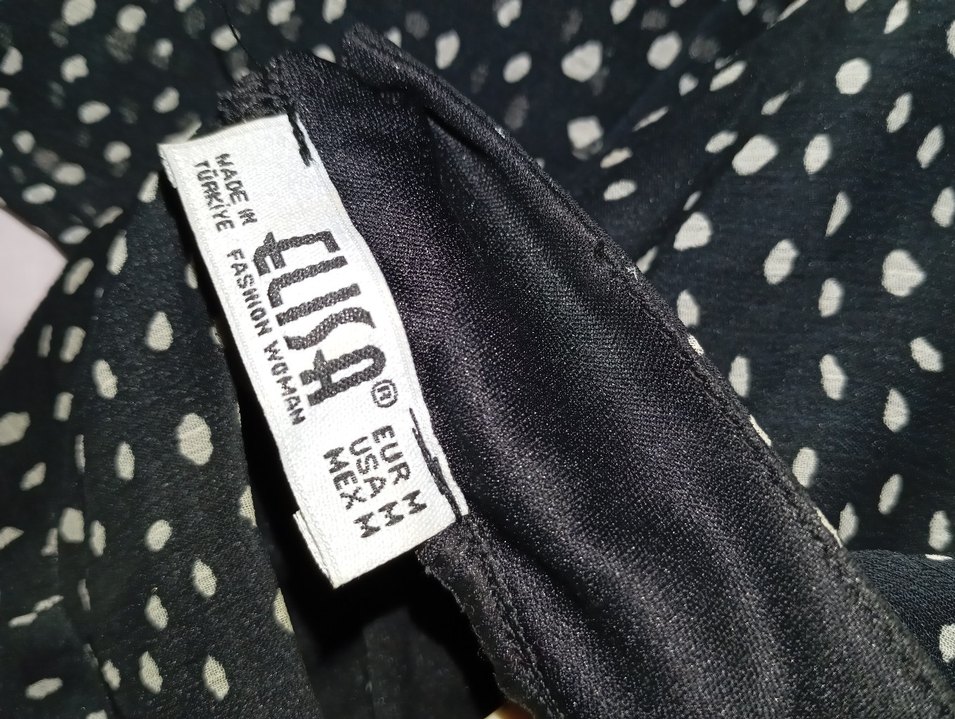 Siyah Puantiyeli Uzun Drapeli Elbise - Görsel 4