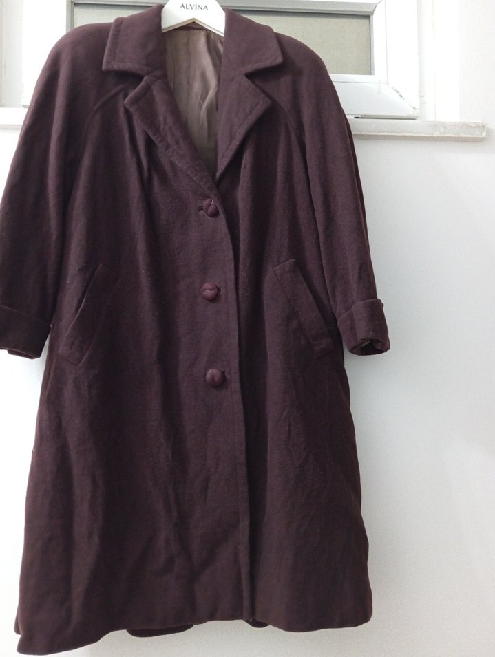 Bordo Midi Keten Kadın Kaban - Görsel 2