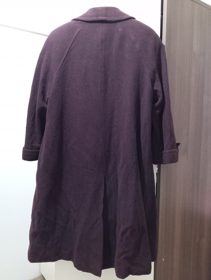 Bordo Midi Keten Kadın Kaban - Görsel 4