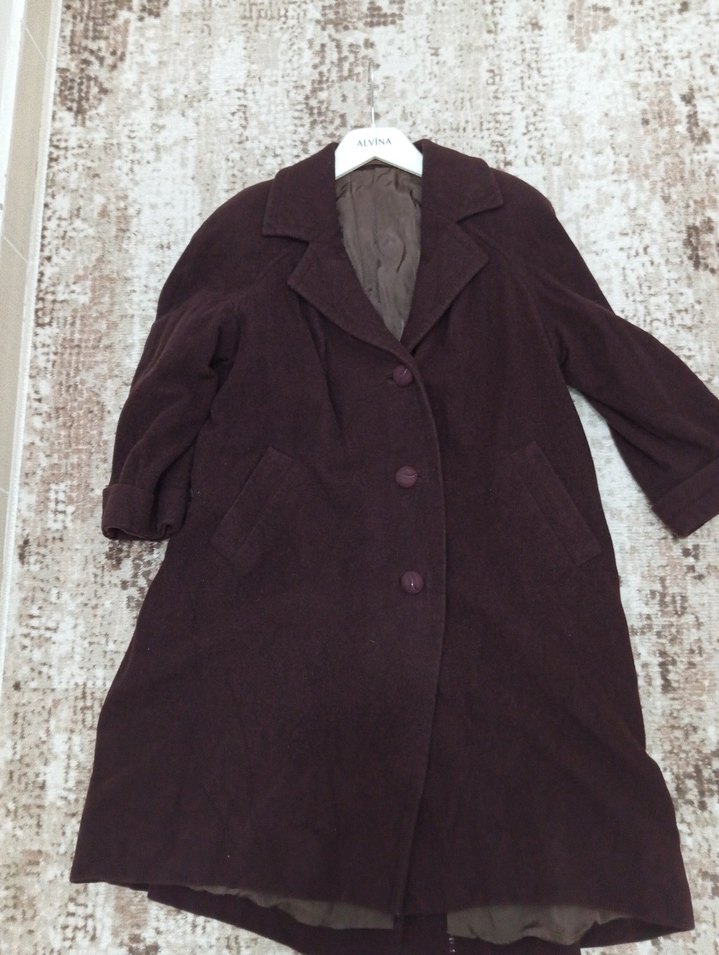 Bordo Midi Keten Kadın Kaban - Görsel 3