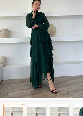 Kadın Yeşil Uzun Drapeli Elbise - Görsel 5