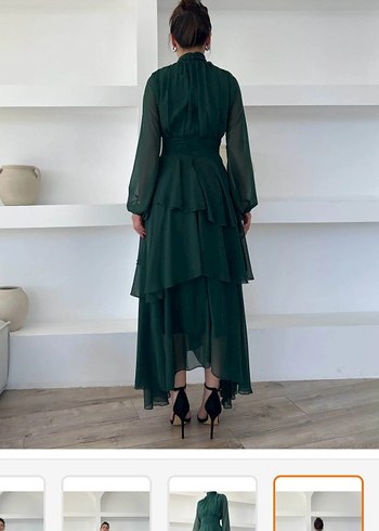 Kadın Yeşil Uzun Drapeli Elbise - Görsel 6