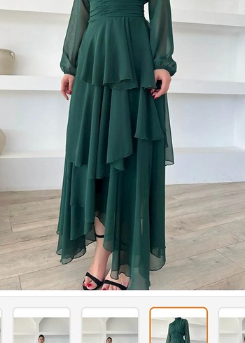 Kadın Yeşil Uzun Drapeli Elbise - Görsel 7