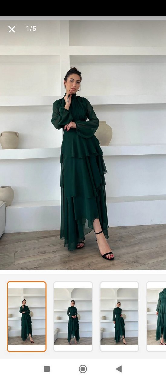 Kadın Yeşil Uzun Drapeli Elbise - Görsel 5