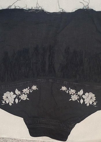 Kadın Siyah Nakışlı Uzun Kollu Denim Ceket - Görsel 2