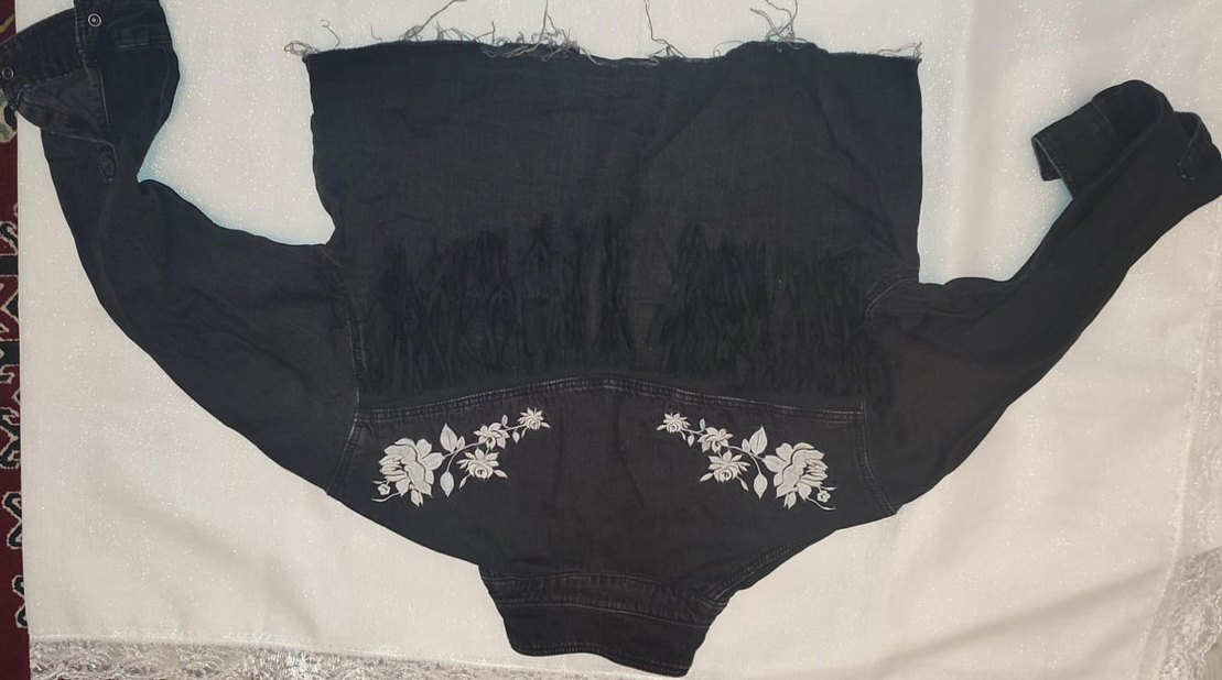 Kadın Siyah Nakışlı Uzun Kollu Denim Ceket - Görsel 2