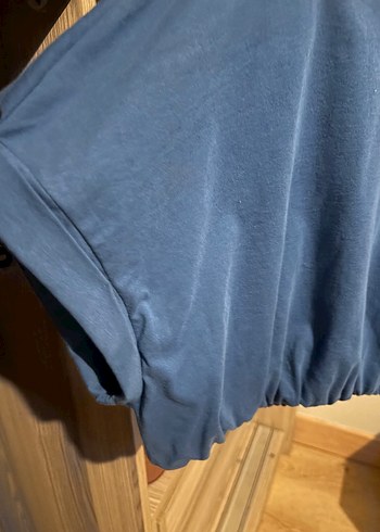 Mavi Keten Kadın Crop Tişört - Görsel 2