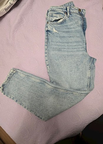 Düğmeli Gri Mavi Tie-Dye Salaş Kot Pantolon - Görsel 3