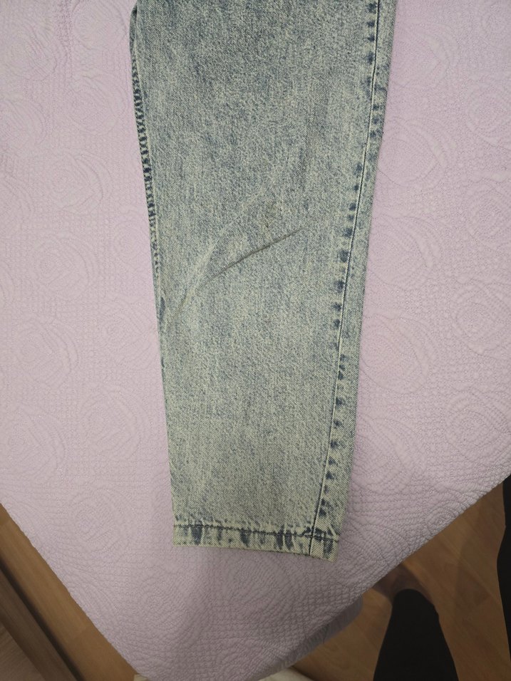 Düğmeli Gri Mavi Tie-Dye Salaş Kot Pantolon - Görsel 2