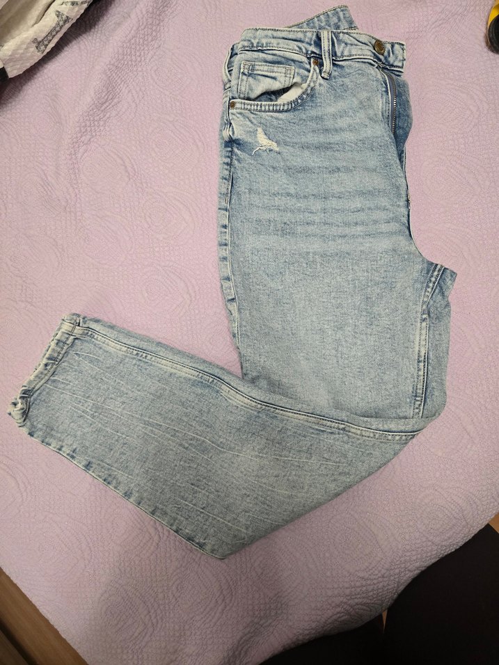 Düğmeli Gri Mavi Tie-Dye Salaş Kot Pantolon - Görsel 3